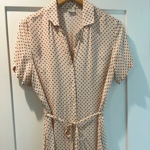 Elegant Cream and Red Polka Dot Midi Dress